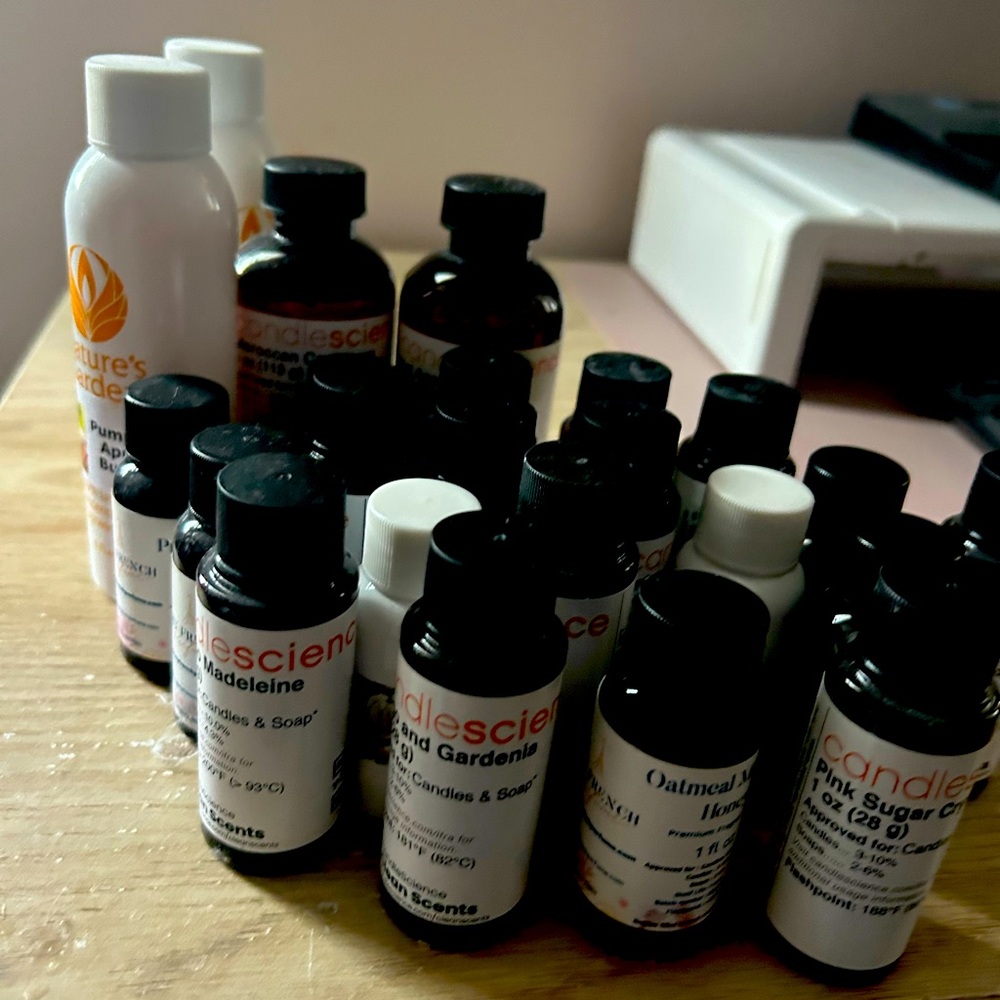 Fragrance oils for candle making.